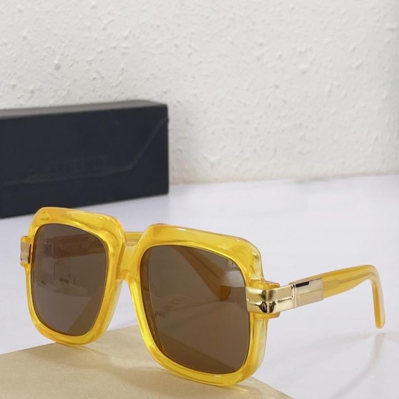 Gafas de sol cuadradas vintage Lente marrón dorado naranja 607 Hombres Moda Hip hop Gafas de sol protección uv400 con box203J