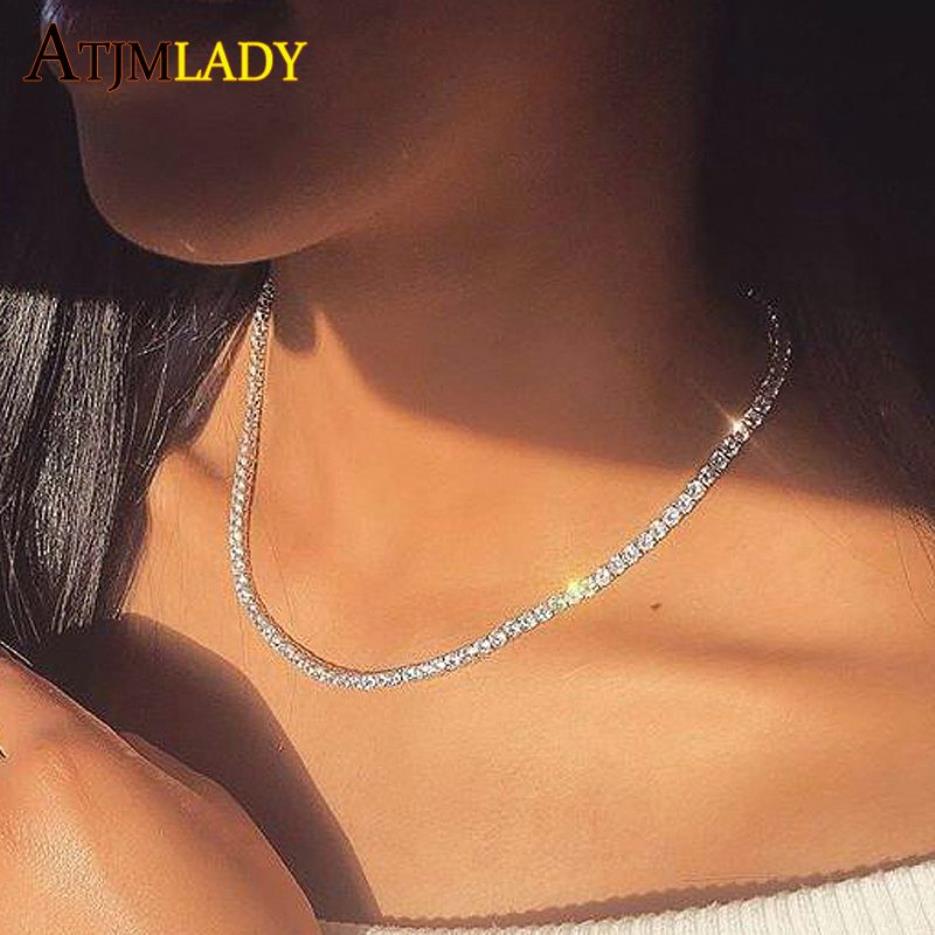 4MM CZ Tennis Halskette Promotion Lady Luxus Bling Cz Halsreifen Halskette Anhänger 1 Reihe Hochzeit Sexy Tennis Statement Frauen 09309S