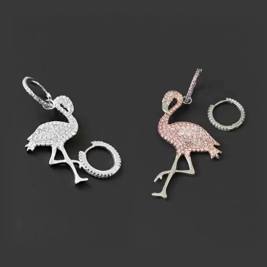 Stud DINI S925 Sterling Silver Rosa Diamante Flamingo Brincos Assimétricos Senhoras Moda Clássico Personalidade Tendência Jewelry314H