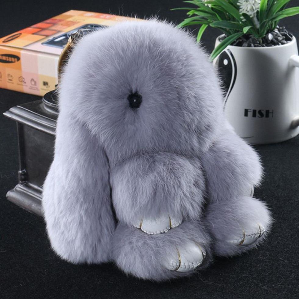 14cm Cute Pluff Bunny Keychain Rex Genuine Rabbit Fur Key Chains For Women Bag Toys Doll Fluffy Pom Pom Lovely Pompom Keyring241U