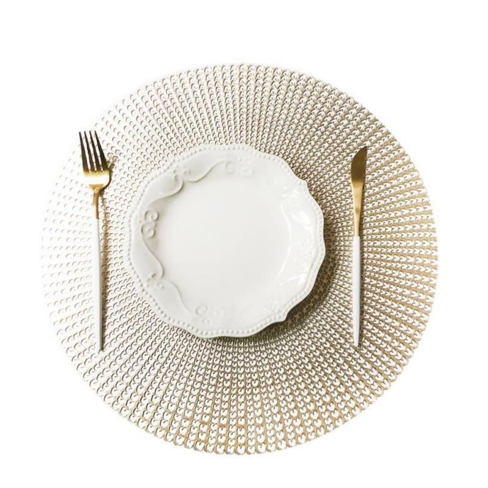 Goud Zilverachtige Ronde Placemats Keuken PVC Geïsoleerde Matten Voor Eettafels Onderzetters Koffiekopje Pad Thuis Restaurant Decor Pa286r