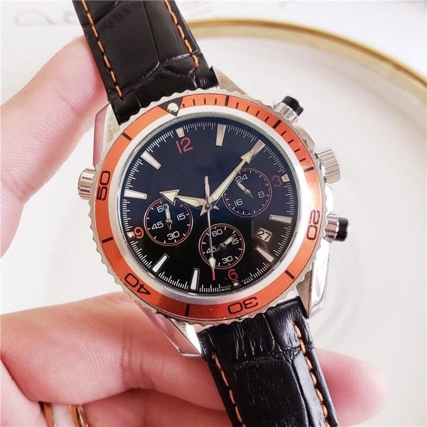 Кварцевые наручные часы лучшего бренда, все субциферблаты, мужские часы с кожаным ремешком, секундомер, роскошные часы Relogies для мужчин, хороший подарок it308P