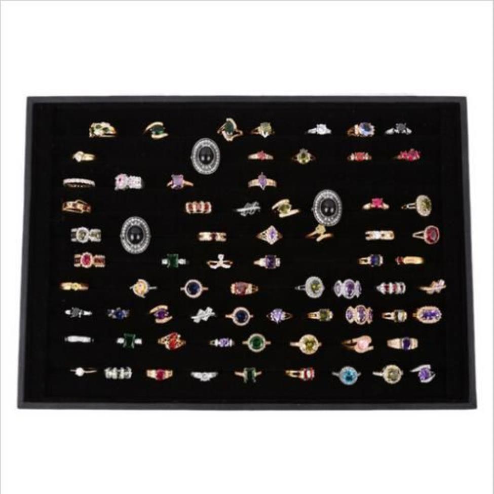 Jewelry Organizer Ring Display Tray Black Velvet Pad Box 100 Slot Insert Holder Case Ring Storage Ear Pin Display Box Organizer ea2666