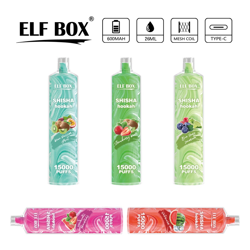 Original Elf Box Shisha Hookah 15000 Puff Disposable Vapes Pen E Cigarettinladdningsbart batteridätspole 26 ml Förspillad Puff Shisha 15000 15K Vapme 12k