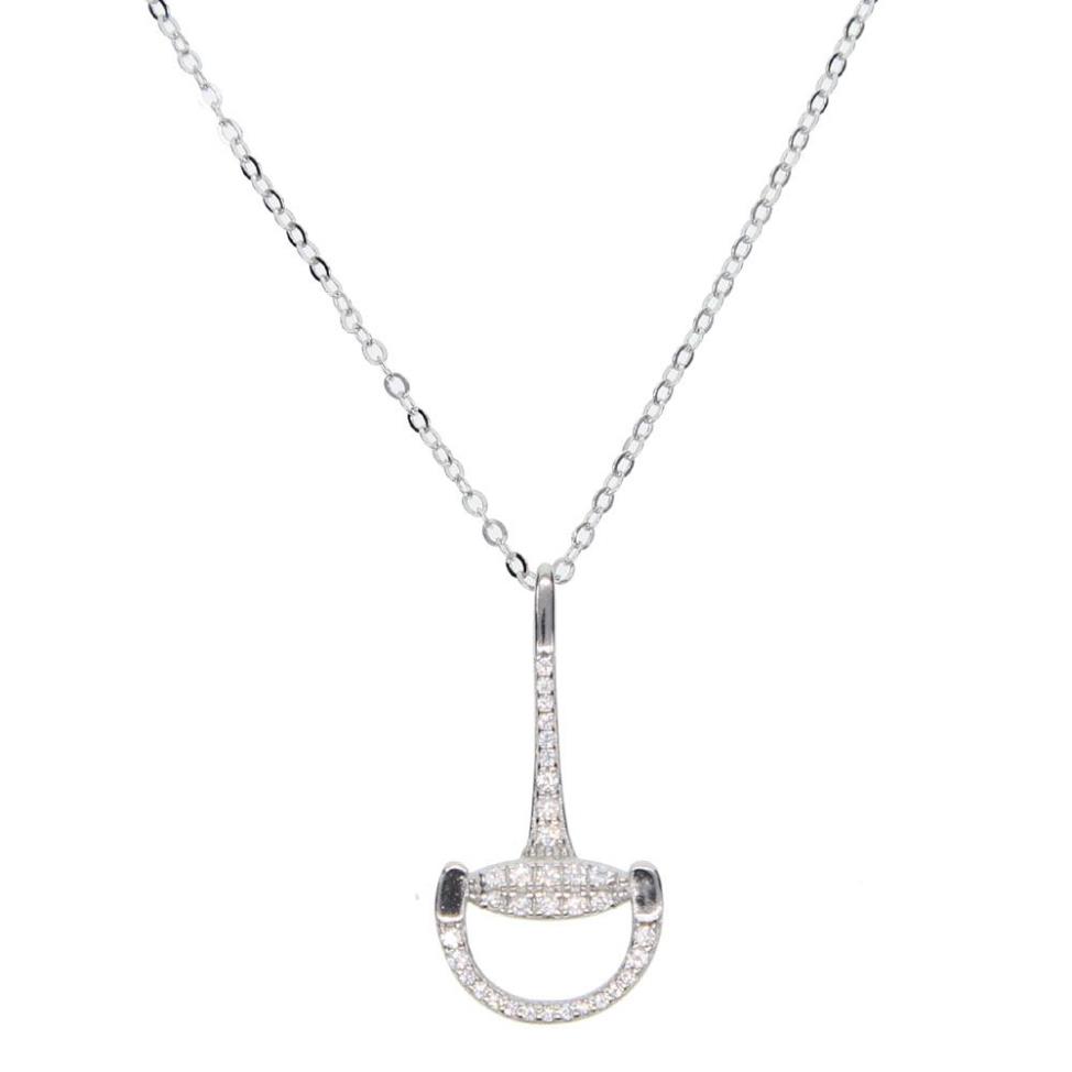 Prata esterlina micro pave cz snaffle bit pingente colar para amante do cavalo colar de prata fina alta qualidade299e