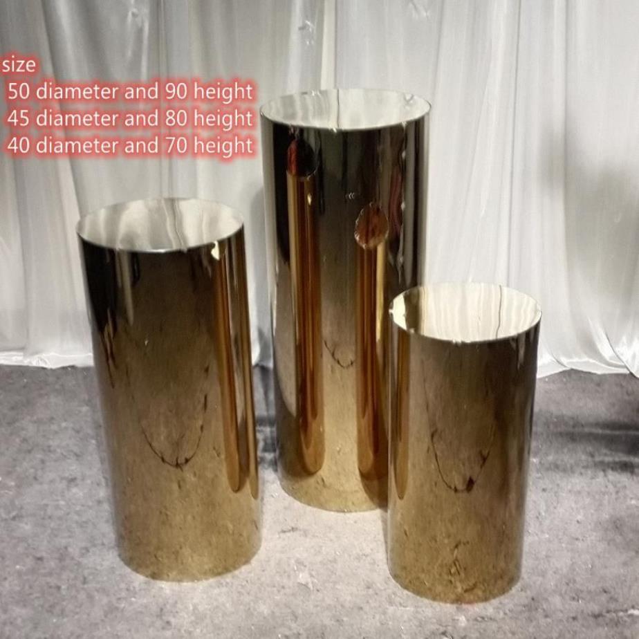 3 pezzi di matrimonio Shinny oro plinti rotondi piedistalli cilindrici supporto torta sfondo altro Bakeware256z