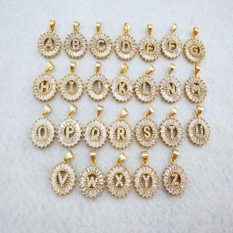 Gold Color Round Micro Pave Crystal Cubic Zirconia 26 Letter Pendants Charms Necklace Jewelry Making For Woman Nk348 J1907122669