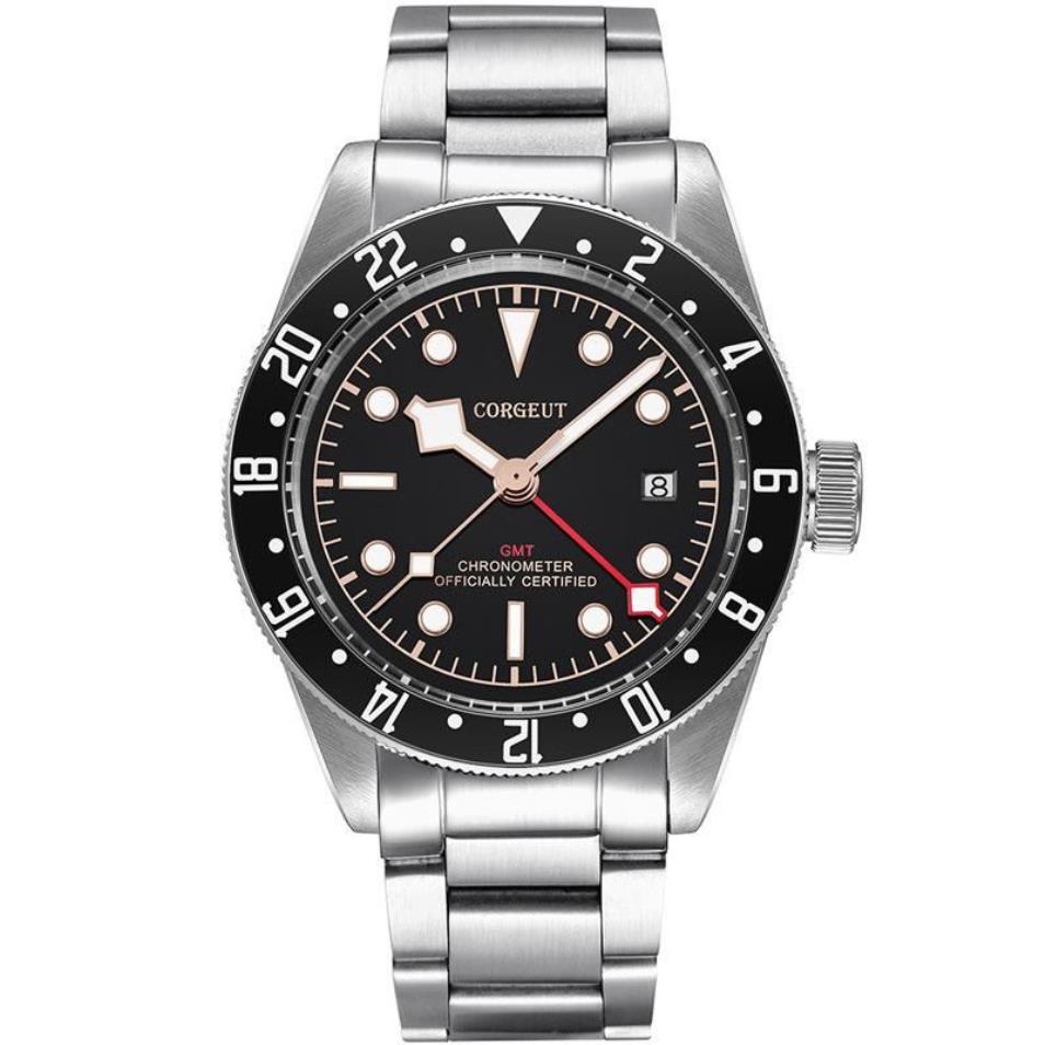 Relógios de pulso Movimento Automático Relógio Bay Black Red Bezel Calendário Homens Caixa de Aço 41mm Pulseira Luminosa Mãos Militar2388