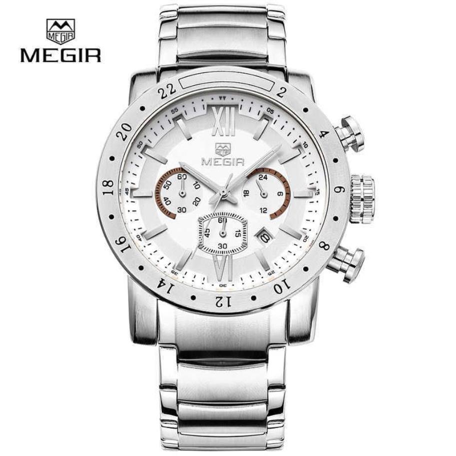 MEGIR Marke Quarzuhren für Männer Mann Business weiße Armbanduhr Mode drei Augen wasserdicht leuchtende Uhr für Männer 3069