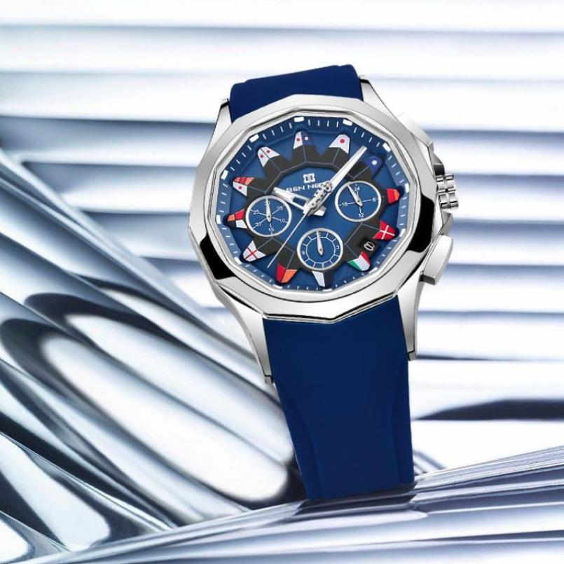 Наручные часы NEVIS Мужские спортивные часы Повседневные кварцевые наручные часы Светящийся циферблат с морским флагом Силиконовый ремешок Мужские деловые часы Reloj2288