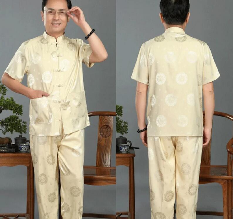 Großhandel Traditionellen Chinesischen Stil Männer Hanfu Anzug Seide Satin Tang Kleidung Kung Fu Tai Chi Sport Anzüge Casual Pyjamas M-XXXL