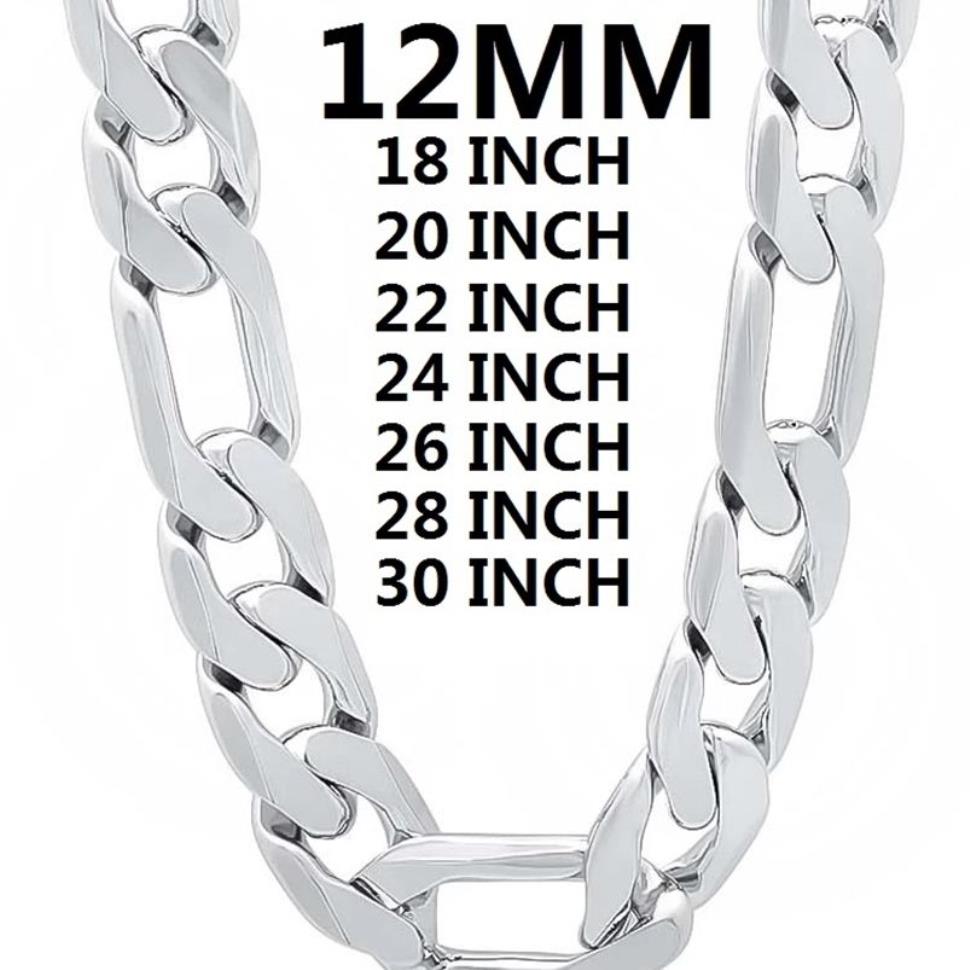 solid 925 Sterling Silver necklace for men classic 12MM Cuban chain 18-30 inches Charm high quality Fashion jewelry wedding 220209218P