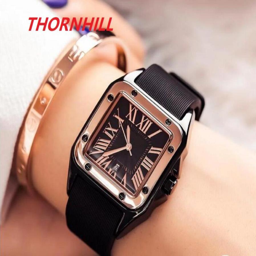 men women silicone watches quartz movement square dial designer iced out watch high quality unisex dress wristwatches lady clock m287V