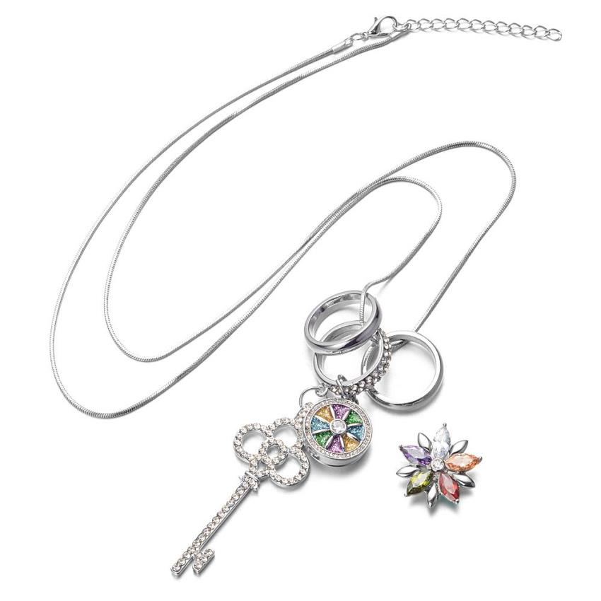 Whole Key Charms Snap Jewelry Necklace With 80CM Stainless steel Chain fits 18mm GingerSnaps Y1130214Q