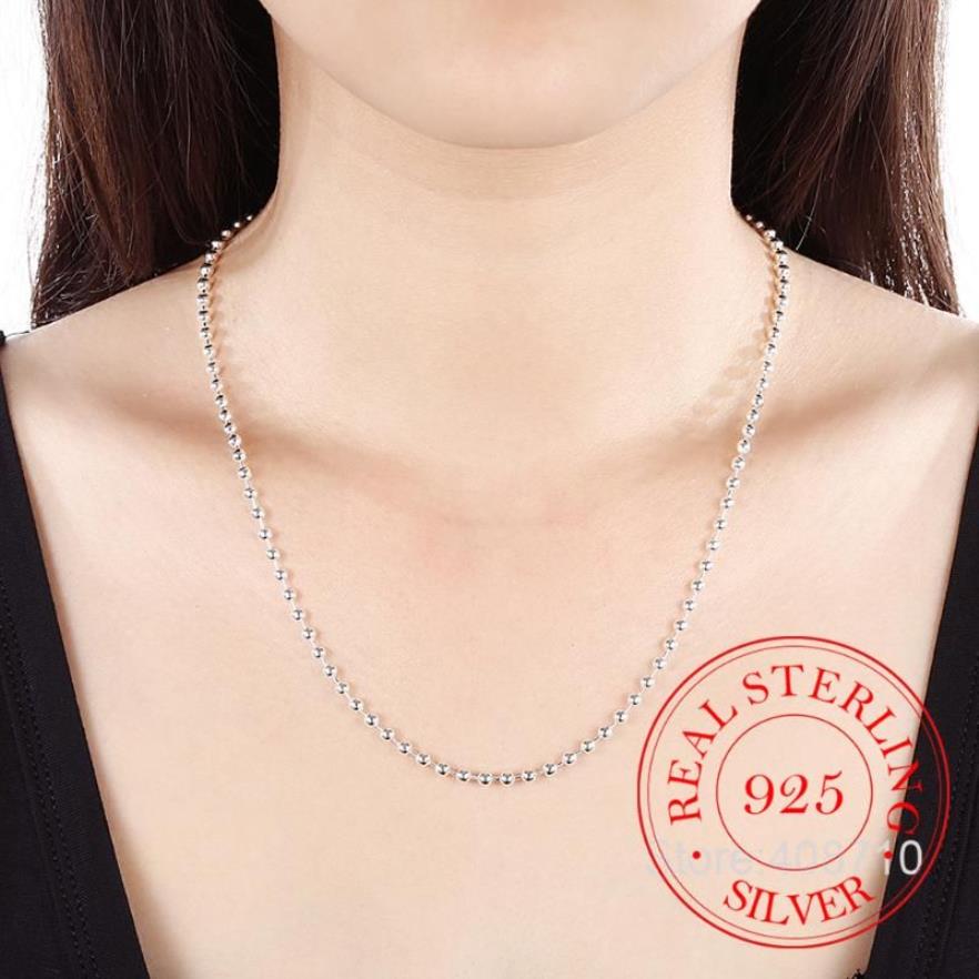 Correntes 925 prata esterlina 3mm grânulos lisos bola corrente gargantilha colar para mulheres na moda casamento noivado jóias collier femme2005