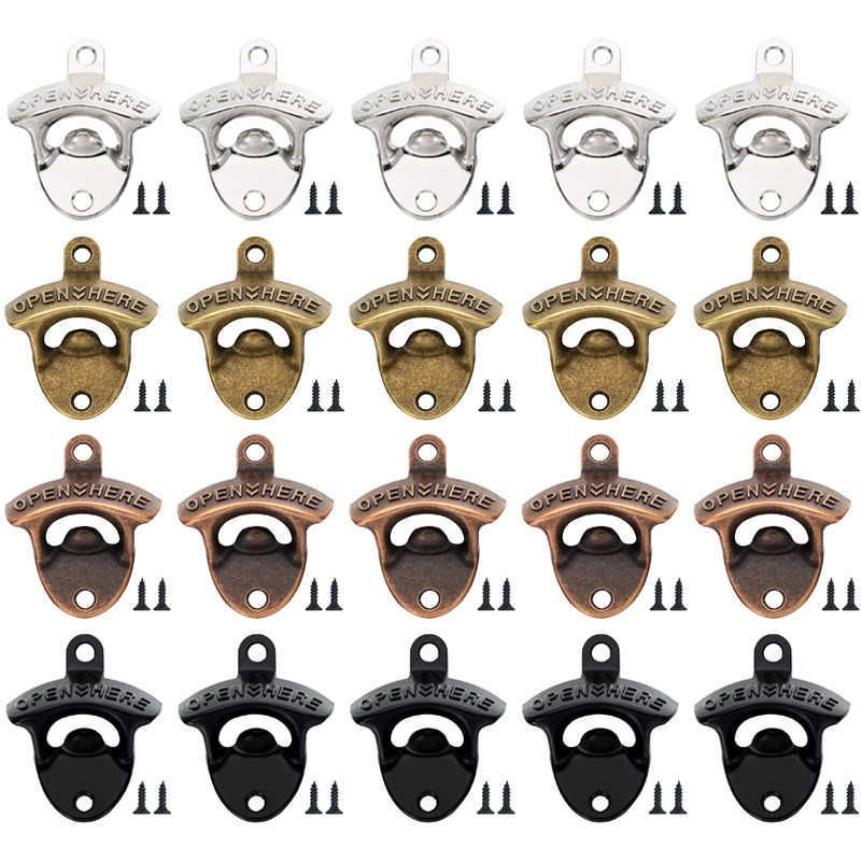 20 Pack Open Here Bottle Opener Wall Mounted Vintage Retro Zinc Alloy Beer OpenersTools Four Colors Combinations Bar Accessories X239o