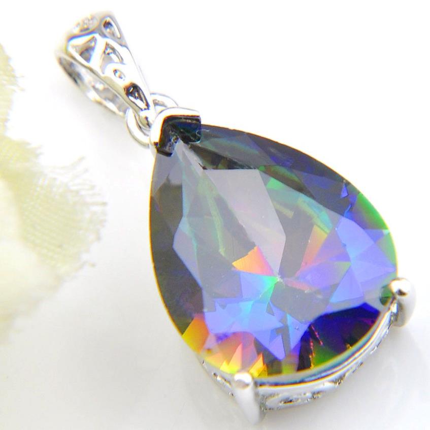 LuckyShine Excellent Shine Pear shape Fire Blue Rainbow Mystic Topaz Pendants Silver Neckalce Cubic Zirconia Pendants Women's283C