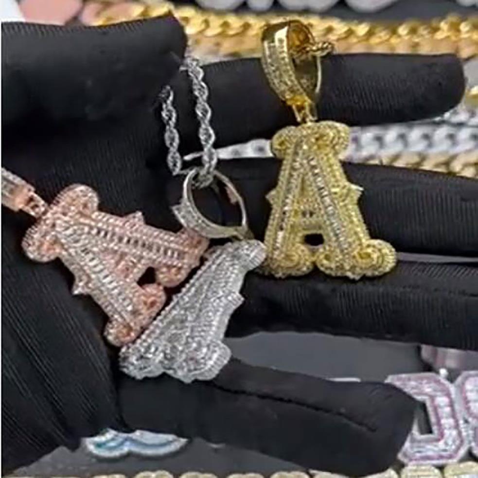 A-Z litery Spike Wisiant Charm Men ’Women Hip Hop Biżuteria z 3 mm 24 cali złoty srebrny różowy złoto łańcuch linowy 251M