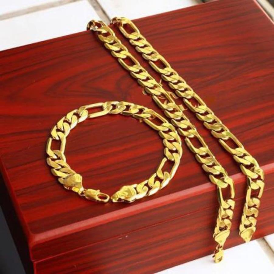 heavy 12MM 18K Yellow Solid Gold Filled Men's Bracelet Necklace 23 6 Chain Set Birthday Gift267o