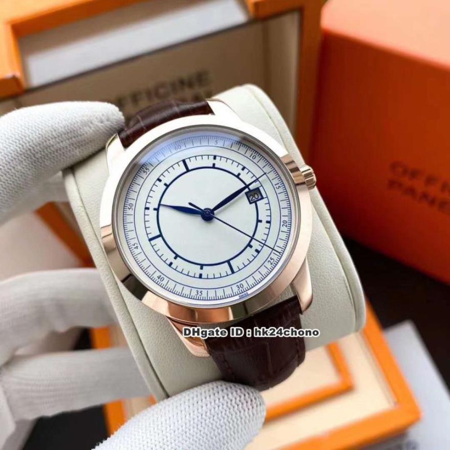 5 estilos de luxo de alta qualidade Calatrava 5296R-001 Rose Gold Automatic Mens Watch White Dial Leather Strap Gents Sport Watches259u