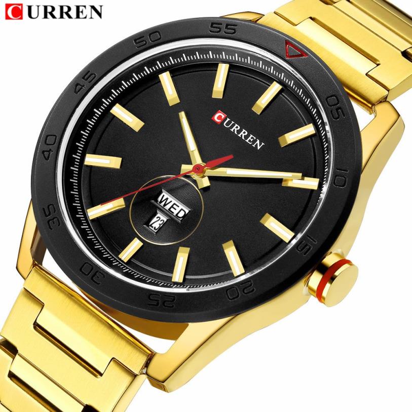 CURREN 2019 montres pour hommes Style décontracté horloge Date montre-bracelet à Quartz avec acier inoxydable Design classique cadran rond 44 mm326K