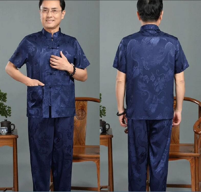 Großhandel Traditionellen Chinesischen Stil Männer Hanfu Anzug Seide Satin Tang Kleidung Kung Fu Tai Chi Sport Anzüge Casual Pyjamas M-XXXL