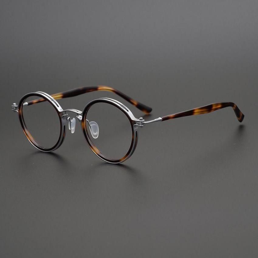 Japonais fait à la main creux pur titane acétate rétro lunettes rondes cadre pour hommes femmes optique prescription myopie lunettes Fas255V