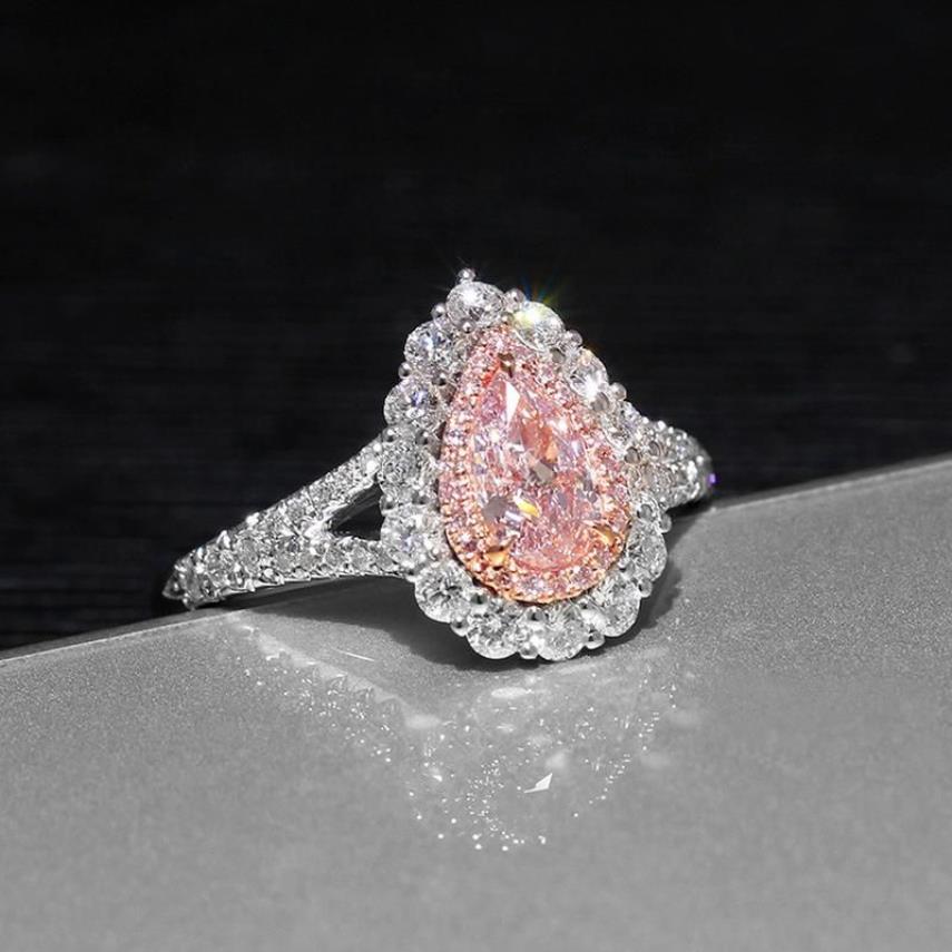 Véritable haute qualité rose belle Puls en forme de goutte simulation Moissanite mariage fiançailles femme ring257Q