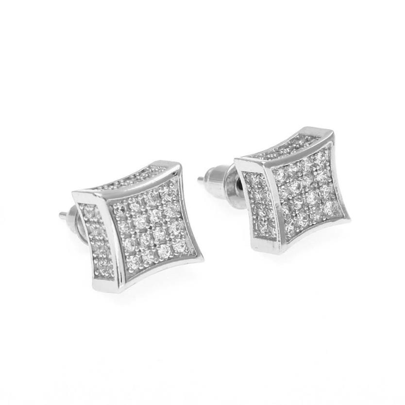 New Mens Designer Jewelry Stud Earrings Hip Hop Cubic Zirconia Diamond Fashion Earrings Copper White Gold Filled Crystal Stud Earr3194