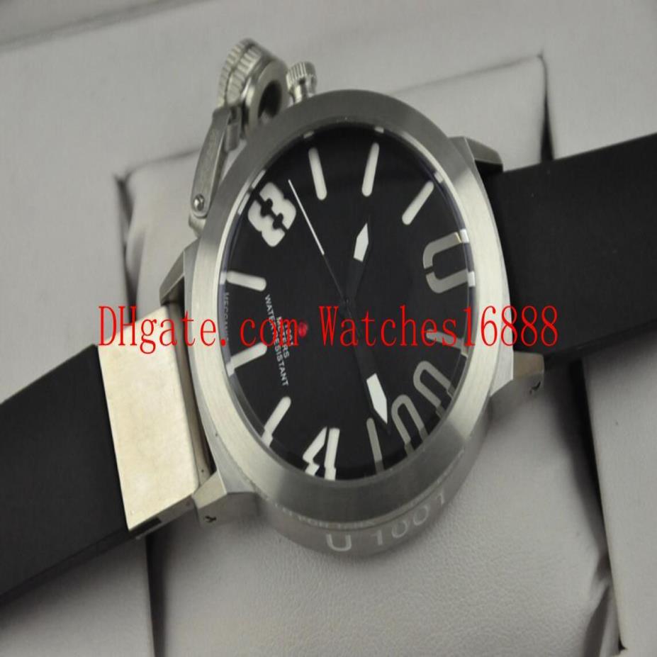 Toppkvalitet Classico 55 U-1001 Rostfritt stål Blue Black Dial Black Rubber Mens Automatic Sport Watches Men's Wristwatches T226P