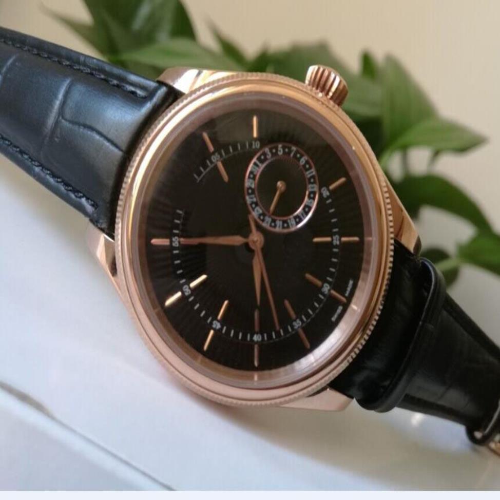 Top Quality Luxury Wristwatch Cellini Date Watches Men's 39mm 18k Rose Gold 50515 Black Brand New Mechanical Mens242S