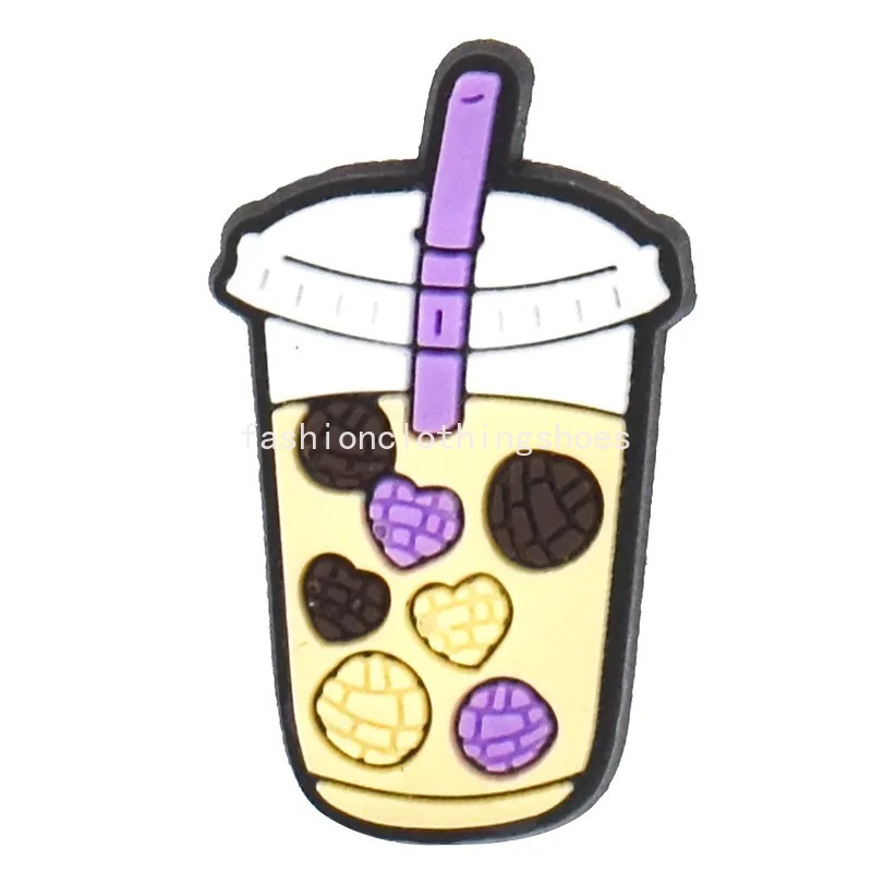 amuleto de sorvete para menina, café, leite, chá, anime, atacado, lembranças de infância, presente engraçado, amuletos de desenho animado, acessórios de sapato, decoração de pvc, fivela de borracha macia