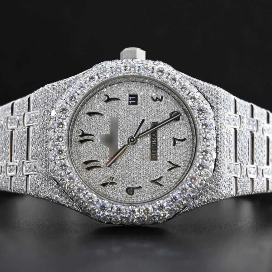 Relógios de pulso hip hop diamante relógio redondo corte todo o tamanho personalizar VVS1 relógio de diamante artesanal para homens diamante watch2778