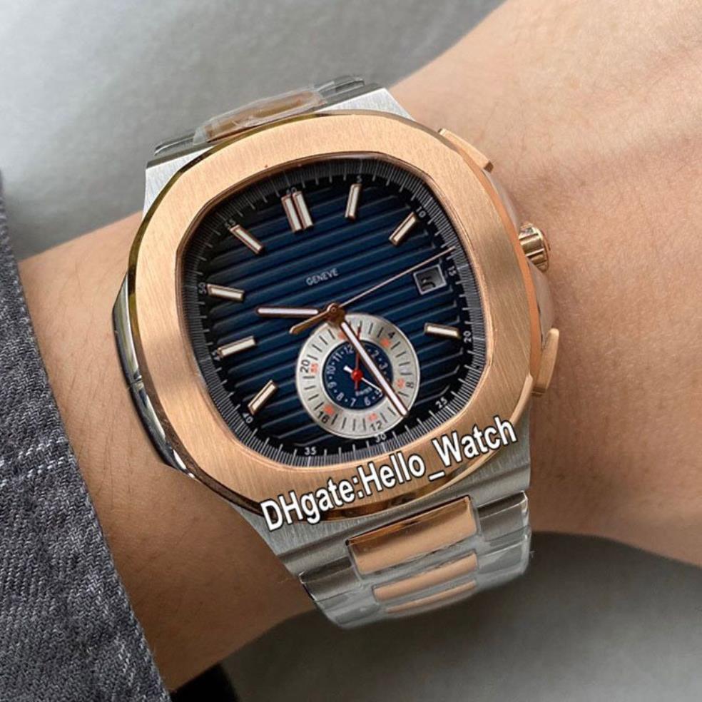 Nieuwe 40,5 mm 5980 5980 1 5980 1A D-Blue Dial Aziatische automatische herenhorloge Two Tone Rose Gold Steel Band Sport PPHW Horloges Hallo watch280Q