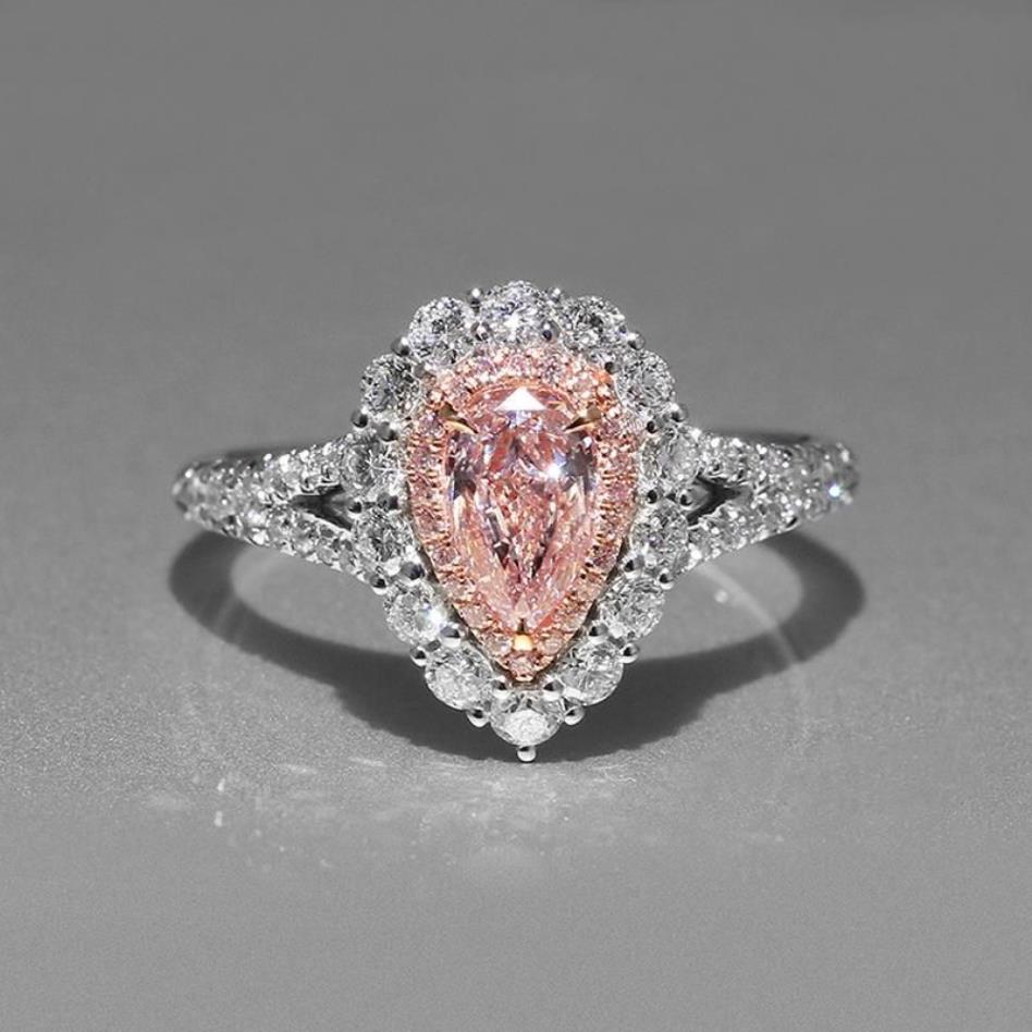 Genuíno de alta qualidade rosa adorável puls gota em forma simulação moissanite casamento noivado anel da mulher257q