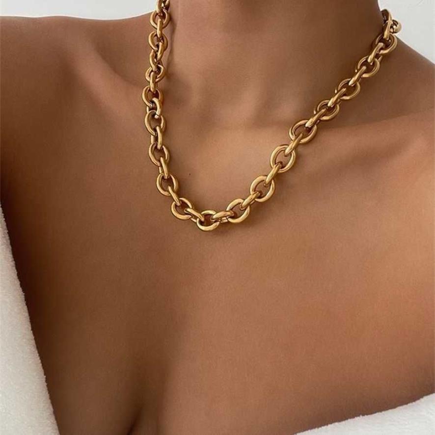 Com 18k ouro declaração o forma correntes colares feminino jóias de aço inoxidável punk festa designer clube ins raro 220209241r