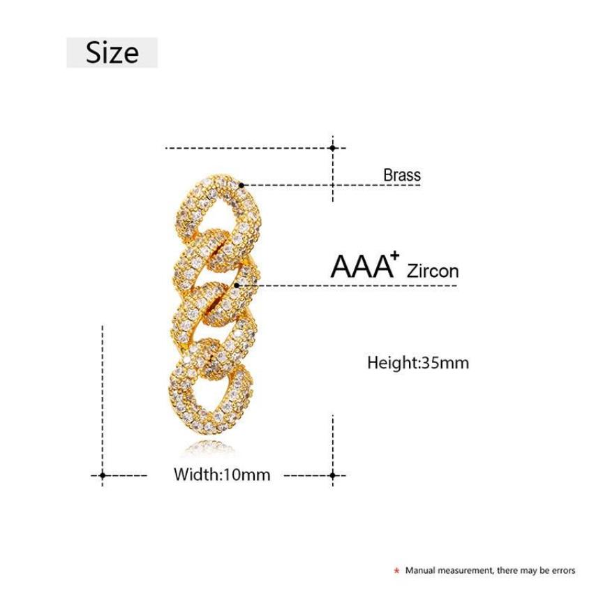 Stud Hip Hop Claw Setting Cubic Zirconia Bling Out Cuban Link Chain Tassel Earring For Men Rapper Jewelry Drop StudStud211S