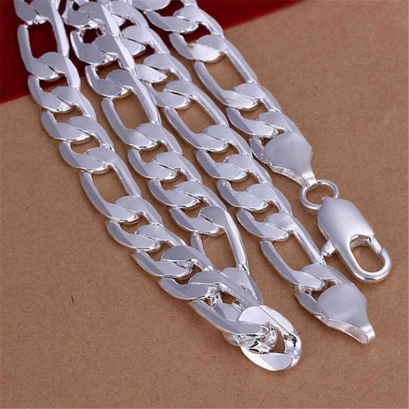 Solid 925 Sterling Silver Necklace for Men Classic 12mm Cuban Chain 18-30 Inches Charm High Quality Fashion Jewelry Wedding 220209232D