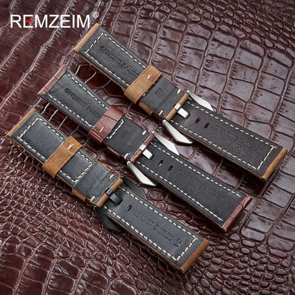 WatchBands 20 22 24 26mm äkta läder mörkbrun svart man kvinnor handgjorda vintage skrubbe handleds klockband strap metal spänne t192687