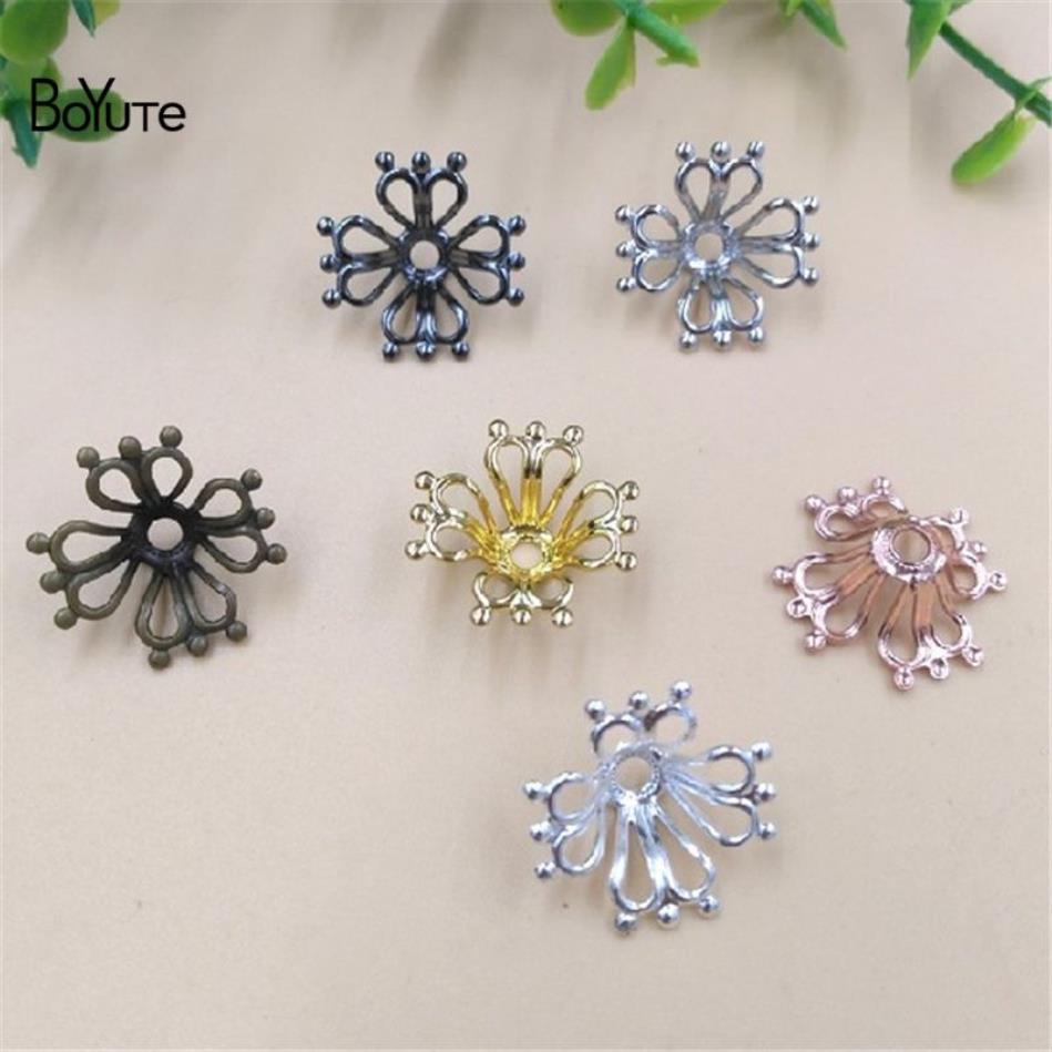 BoYuTe Whole Metal Brass Stamping 17MM Filigree Flower Bead Caps Diy Hand Made Jewelry Accessories Parts287S