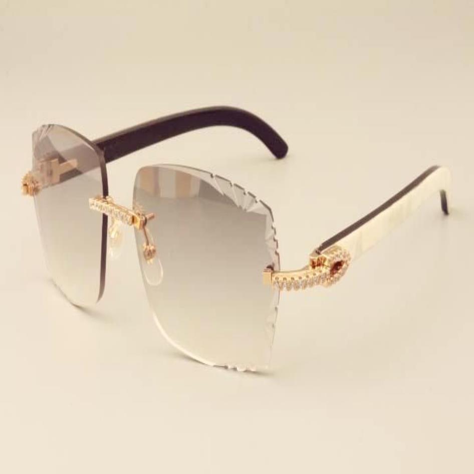 2019 nouvelle usine directe de luxe mode lunettes de soleil diamant 3524014 cornes mixtes naturelles jambes miroir lunettes de soleil gravure lentille privat278c