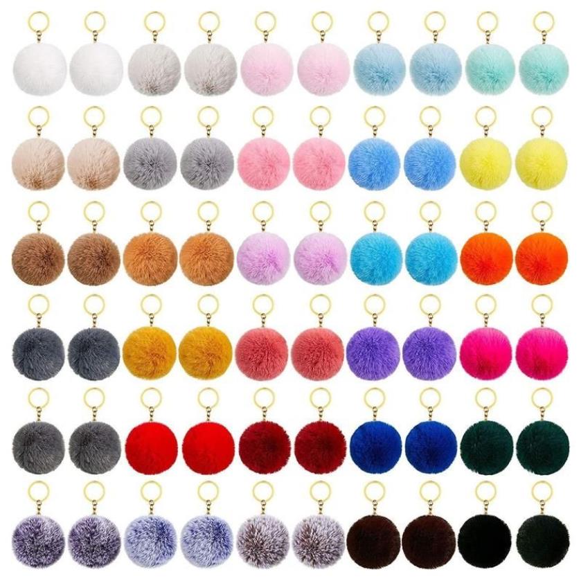 Keychains 50-delade uppsättning pom nyckelchain fluffy faux päls pompoms med delad ring och nyckelringar för väskan charm accessorychains keycha252q