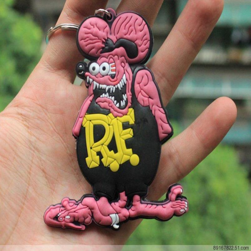 20 pz / lotto RF ratfink rat fink mouse portachiavi in plastica pvc portachiavi uomo Whole217z