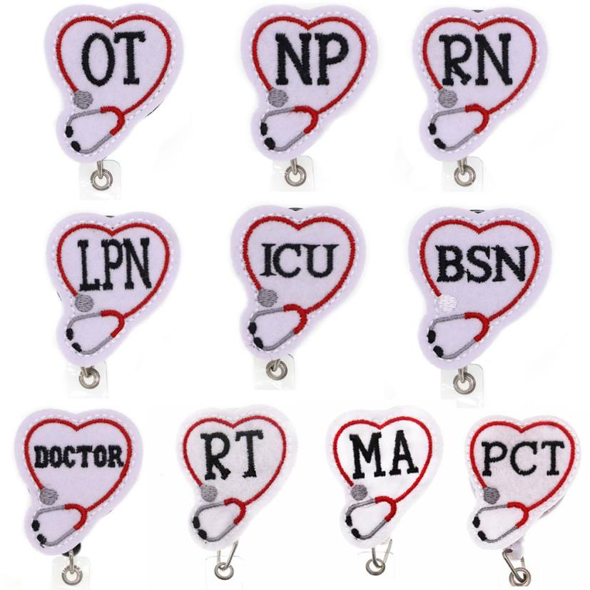 Porte-clés médical personnalisé, stéthoscope en feutre OT NP RN LPN ICU BSN DOCTOR RT MA PCT, bobine de badge rétractable pour infirmière, accessoires 329i
