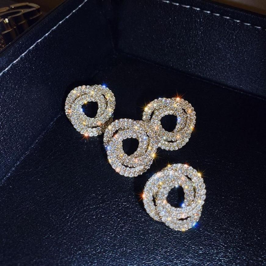 Stud Elegant Full Rhinestone Crystal Geometric Earrings For Women Circles Around Big Wedding Party JewelryStud274e