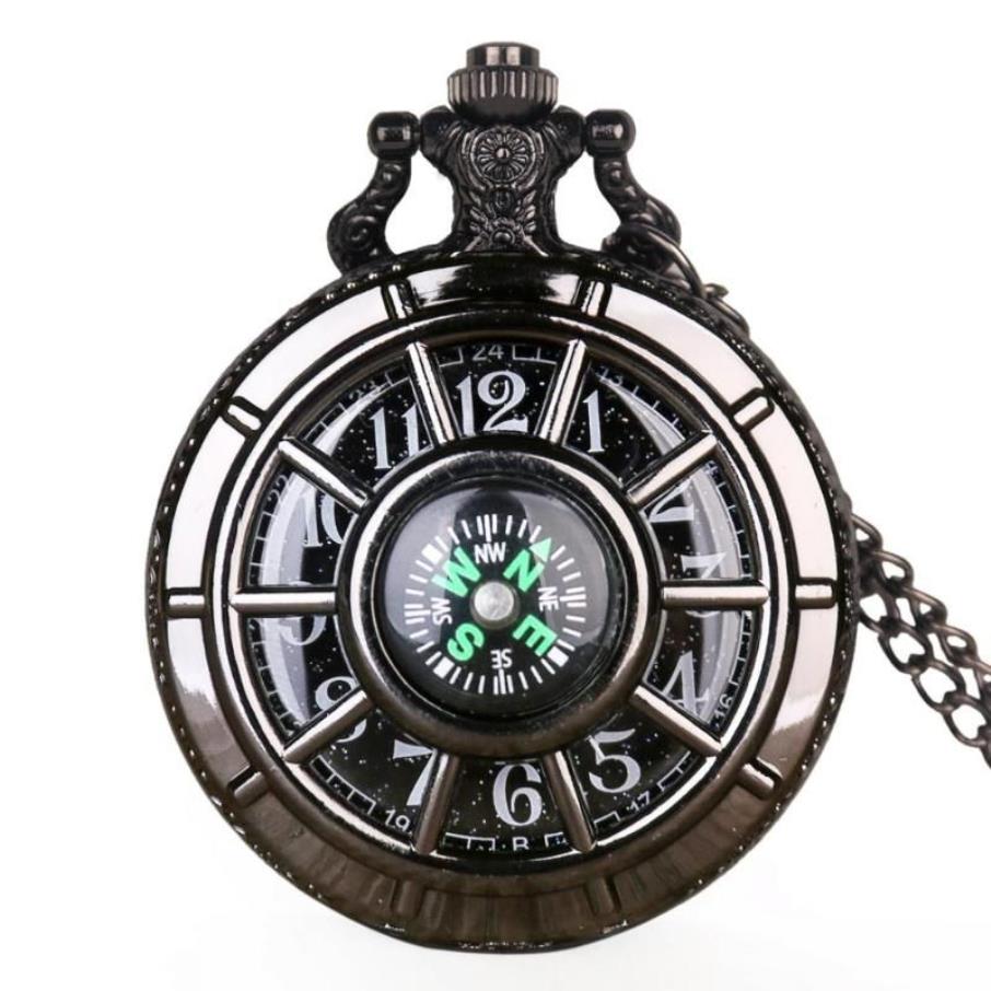 Zakhorloges Kompas Fashion Design Vintage Holle Skeleton Horloge Zwarte Sterrenhemel Ronde Wijzerplaat Antieke Hanger Klok Geschenken Mannen Women266t