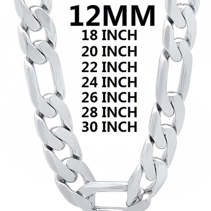 Solid 925 Sterling Silver Necklace For Men Classic 12mm Cuban Chain 18-30 Inches Charm High Quality Fashion Jewelry Wedding 22022233w