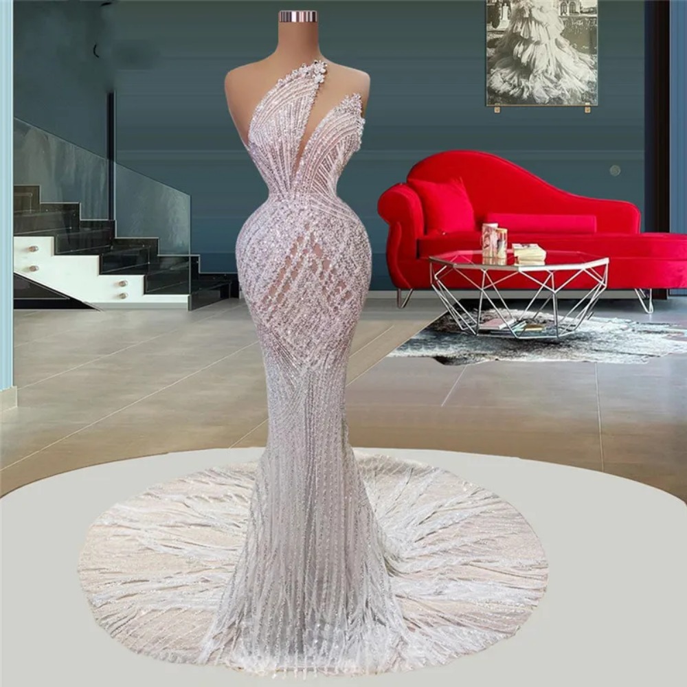 Superbe robe de mariée sirène de mariage exquise avec train détachable perles cristal robe de mariée paillettes robes de Dubaï sur mesure