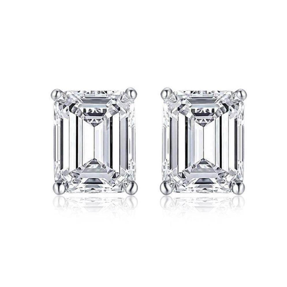 Stud Wong Rain 925 Sterling Gümüş Emerald Cut Oluşturuldu Moissanite Taş Pırlantaları Beyaz Altın Küpe Nişan Fine Jewelry205d