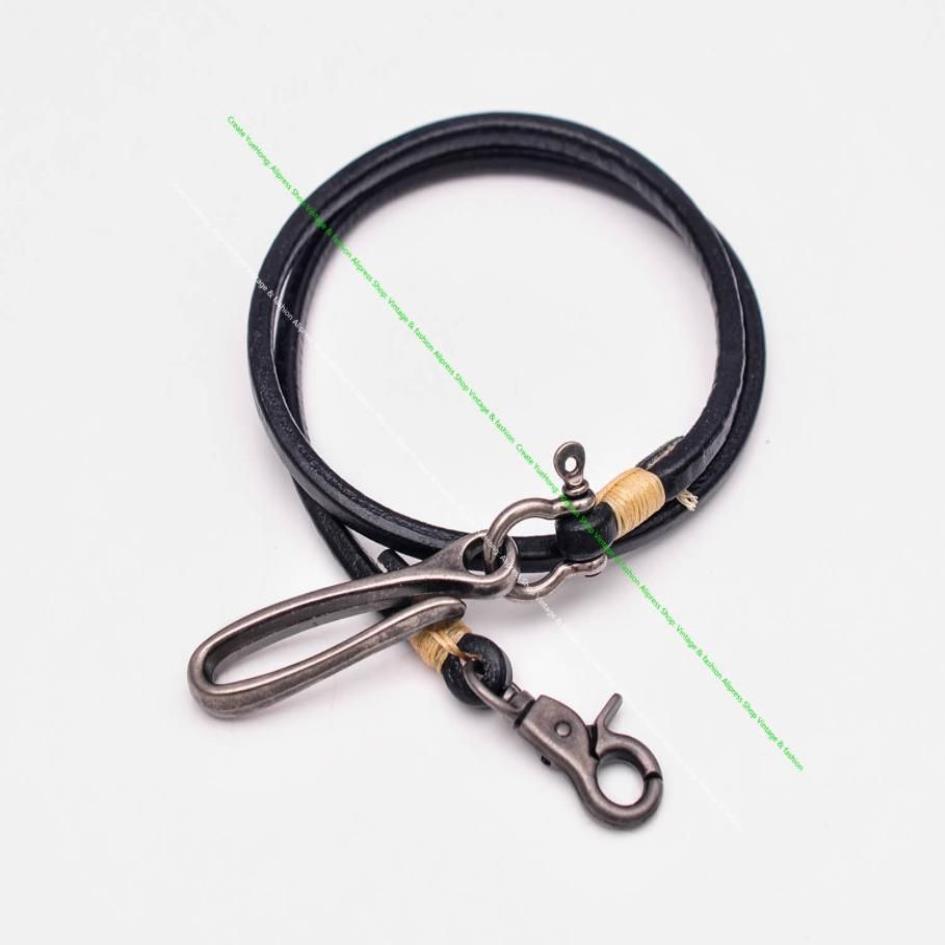 Keychains 15-30 Handgjorda lång cyklist Motocycle Trucker Black Thick Veg Cowhide Plain Leather Keyring Jean Wallet Chain With H2357